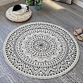 Pikkukuva 2 / 4: Pyöreät matot, pyöreät alueen matot, raidallinen, liukumaton, käsin kudottu, helppohoitoinen puuvillamatto boheemi mandala-kuviolla 90cm