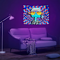 Miniatyrbillede 2 af 5: Blacklight Sjov Frø Gobelin, Hippie Alien Gobelin Glød I Mørket