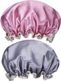2-pack vattentäta badmössor för kvinnor med elastiskt band för damer, spa-salong, rosa + grå