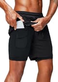 2 i 1 löparshorts med telefonficka Gym Workout Snabbtorka herrshorts 5 tum Black Black Medium