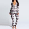 Dam One Piece Print Nattkläder Julpyjamas Jumpsuit Rompers Långärmade nattkläder Grey Grey L