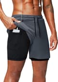 2 i 1 löparshorts med telefonficka Gym Workout Snabbtorka herrshorts 5 tum Grey Grey Medium