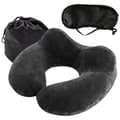 Rese-Kit 3-i-1 - Uppblåsbar Nackkudde & Sovmask Black Svart