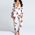 Dam One Piece Print Nattkläder Julpyjamas Jumpsuit Rompers Långärmade nattkläder White White XL