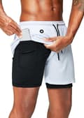2 i 1 löparshorts med telefonficka Gym Workout Snabbtorka herrshorts 5 tum White White Medium