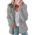 Dame Fleece Fluffy Hettegenser Langermet Jakke Vinter Varm Teddybjørn Cardigan Lys Grå Light Gray 5XL