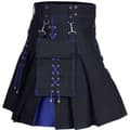 Herre Kilt Utility Skotsk Tradisjonell Highland Solid Plissert Spenne Kostyme Kilter med Cargolommer Blå L Blue Blue L