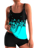 Dame Swimsuit Tankini Sæt Badetøj Badedragt Plus Size Søblå Lake Blue 2XL