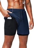 2 i 1 löparshorts med telefonficka Gym Workout Snabbtorka herrshorts 5 tum Navy Blue Navy Blue Medium