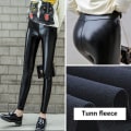 Miniatyrbild 5 av 6: Vinter Varma Läder Svarta Sexiga Leggings Byxor Hög Midja Utan Fleece S