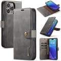 Miniatyrbillede 2 af 6: (Til iPhone 13 Pro Max) DG.MING Læderpung dens etui - Aftagelig grå