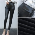 Miniatyrbillede 2 af 6: Vinter varm læder sort sexede leggings bukser høj talje tyndt fleece xxl