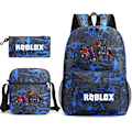 Miniatyrbillede 1 af 3: Roblox Rygsæk Penalhus Skulderrem Tasker Pakke (3 stk) sort/blå 2