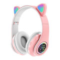 Miniatyrbild 5 av 5: cat ear headphones bluetooth kattöron hörlurar led lights rosa