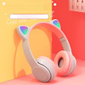 Miniatyrbild 3 av 5: cat ear headphones bluetooth kattöron hörlurar led lights grå/rosa