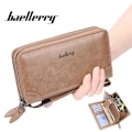 Miniatyrbillede 2 af 9: Baellerry mænd lang pung dobbelt lynlås clutch stor kapacitet sort