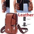 Miniatyrbild 2 av 10: Män läder midja väska multifunktions-Fanny Pack stor kapacitet b Som på bilden 1 brown 3 layer