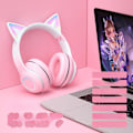 Miniatyrbillede 1 af 6: cat ears headset trådløs cat bluetooth hovedtelefoner vaaleanpunainen
