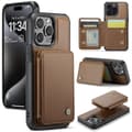(För iPhone 14) PU-läder plånboksfodral med magnetiskt kortfäste och dess ställ, RFID-blockering brun