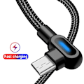 Miniatyrbild 8 av 11: vinklad 90 graders laddare kabel USB a till USB c / iPhone Light röd (TYPE-C) 2 meter