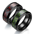 Miniatyrbillede 2 af 6: Carbonfiber Ring med Dragemønster - Eksotisk Edel Stil Statement 8 mm rødt sølvstykke nr. 8