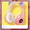 Miniatyrbild 4 av 5: cat ear headphones bluetooth kattöron hörlurar led lights blå