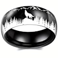 Miniatyrbillede 2 af 6: Forest Wolf King Laser Skåret Rustfrit Stål Mode Ring - Unik Wildl 8mm stålfarve arc wolf king nr. 6