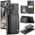 (Til Samsung Galaxy S24) 2-i-1 magnetisk kortholder til mobil med RFID-beskyttelse og stativ. sort