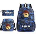 Miniatyrbillede 1 af 3: Roblox Rygsæk Penalhus Skulderrem Tasker Pakke (3 stk) sort/blå
