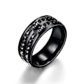 Miniatyrbilde 5 av 6: TITANIUM STÅL Full Diamond Dobbel Halo Sirkel Diamantring - Ly 8mm dobbel rad sorte diamanter nr. 6