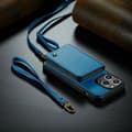 (För iPhone 15 Pro Max) Läder crossbody plånboksfodral med kortfack och RFID-skydd blå