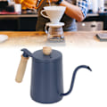 Miniatyrbilde 1 av 8: Kaffe Hell Over Kettle 600ml 304 Rustfritt Stål Gåsehals Tute Trehåndtak Gåsehals Kettle for Kaffe Vann Drikke Blå