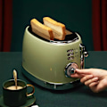 Miniatyrbillede 1 af 2: 2-Skives Brødrister med Utrækkelig Krummebakke Ekstra Brede Spalter Automatisk Afbrydelse Rustfrit Stål til Sandwiches Vafler