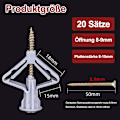 Miniatyrbilde 2 av 7: Pakke med 20 gipsplateplugger, universelle plugger M8 med skrue 50 mm, selvborende gipsplateplugger, skruer og sommerfugl hulromsplugger, for