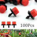 Miniatyrbillede 2 af 4: 100 stk. 8 Dyser Drypbesvanding 1/4 tommer 360 Grader Justerbar Have Dryp Sprinkler Rød
