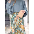 Miniatyrbillede 1 af 4: Kvinder Casual 2-delt Outfit Lang Puff Ærme Rund Hals Top Bluse Blomster Print Brede Ben Bukser til Kontor Grøn M