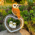 Miniatyrbild 1 av 6: Solar Owl Garden Statue, Trädgårdsskulptur med solenergi LED-ljus, utomhus vattentät handgjord hartsstaty, love bird staty dekoration, lämplig för