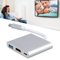 Miniatyrbild 1 av 8: USB C Dockningsstation 3 i 1 Aluminiumlegering 4K HD 5Gbps Överföring 60W PD Ström USB C Hubb för TV Projektor Dator