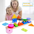 Miniatyrbild 3 av 6: Lära-sig-pussel, Montessori-leksaker för småbarn 18 månader+, Sortering & Stapling i trä med färgigenkänning, Giftfritt trä, Släta kanter