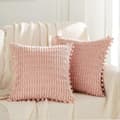 2-pack dekorativa prydnadskuddar 45x45 cm med pom-poms för soffa, säng, vardagsrum, lantlig boho heminredning[TT]
