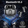 Miniatyrbild 4 av 8: Trådlösa hörlurar, Bluetooth 5.3, stereobas, hörlurar med brusreducerande mikrofon, LED-display, IP7 vattentäta in-ear