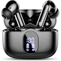 Miniatyrbild 1 av 8: Trådlösa hörlurar, Bluetooth 5.3, stereobas, hörlurar med brusreducerande mikrofon, LED-display, IP7 vattentäta in-ear