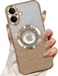 Misscase for iPhone 16 Magnetic Glitter Case Compatible with MagSafe, Full Protection Slim Shockproof Anti-Scratch Case with Camera Lens Protector gold
