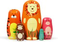 Træmalede Matryoshka-dukker til børn Håndlavede søde tegneserie dyr Løve Tiger Abe Mønster Nesting Doll Legetøj Stabling Dukke Sæt med 5