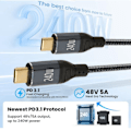 Miniatyrbild 4 av 8: USB C till USB C Kabel 240W PD3.1 Snabbladdning E Mark Chip 480Mbps 1m Hane till Hane USB C Förlängningskabel för Surfplatta