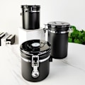 Miniatyrbillede 5 af 5: Kaffebeholder til malet kaffe med gennemsigtigt vindue, Dato Tracker,Scoop,304 Rustfrit stål Køkkenmad Lufttæt opbevaringsbeholder til kaffe Black 1500ML