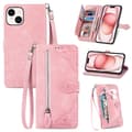 iPhone-deksel - Flip-skinnveske med pregede kortspor, rosa til iPhone 14 Plus Pink iPhone 14 Plus