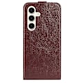 Miniatyrbillede 3 af 4: Kompatibel med R64 Tekstur Vertikal Flip Læder Telefon Cover - Perfekt Brown For Samsung Galaxy S24 5G
