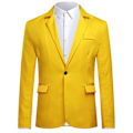 Miniatyrbilde 1 av 5: HERRENES Formell Klassisk Hakket Krage Dobbel Split Ensfarget Enknapps Blazer - Perfekt Yellow XS