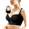 Miniatyrbilde 1 av 5: Push-up BH for kvinner, full-coverage BH med spiler, BH som skjuler ryggfett, glattende T-skjorte-BH, formende uplift-BH - Perfekt Black 42DDD